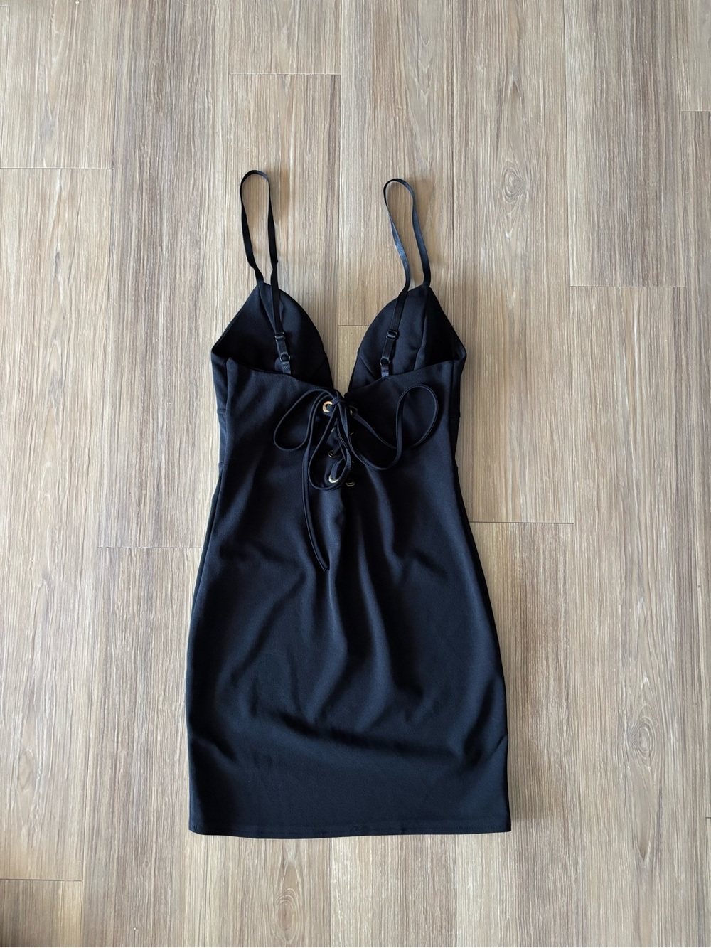 Nasty Gal Dress Black Mini Plunge V-Neck Strap Lace Up Women 6 Italy Club Party - Picture 2 of 8